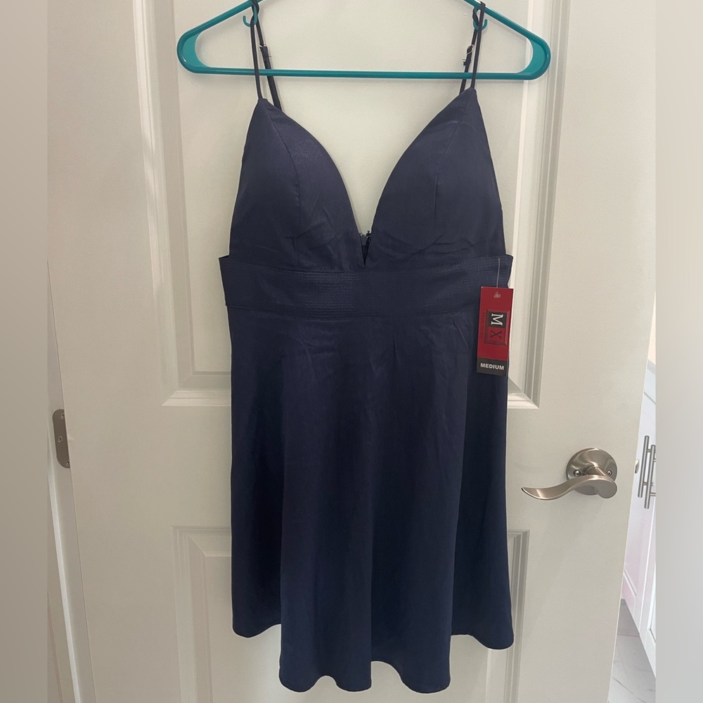 Open back blue navy dress
